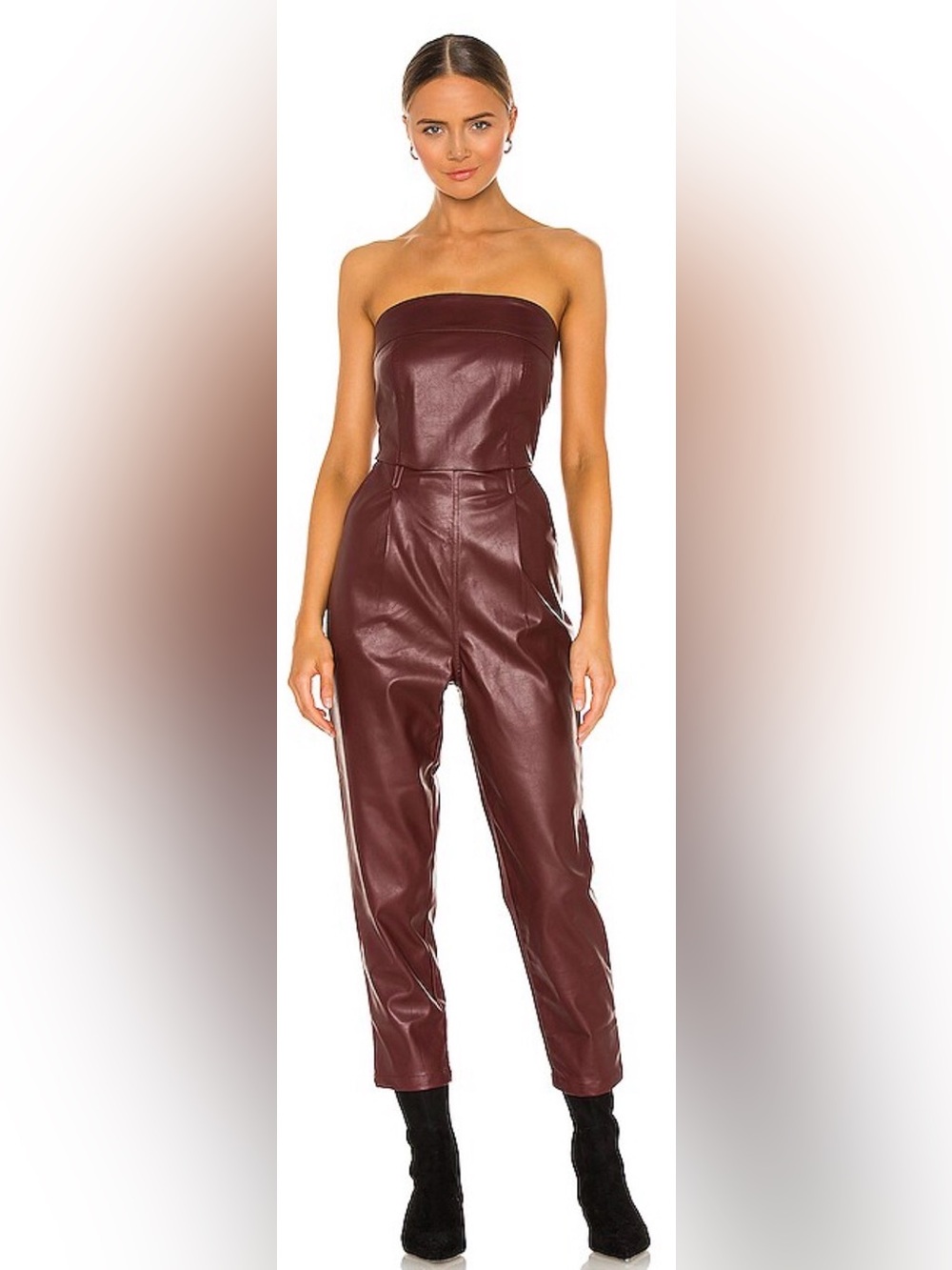 🤎 Kendall + Kylie Vegan Leather Strapless Jumpsuit Bordo Small NWT 🤎